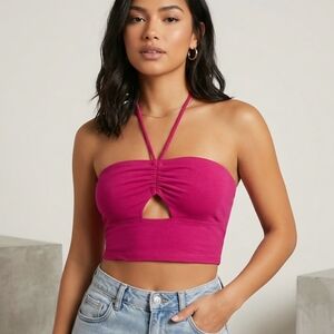 Sabz Wear Cut-Out Halter Crop Top - Magenta/Fuchsia - Size XS - Excellent Condit